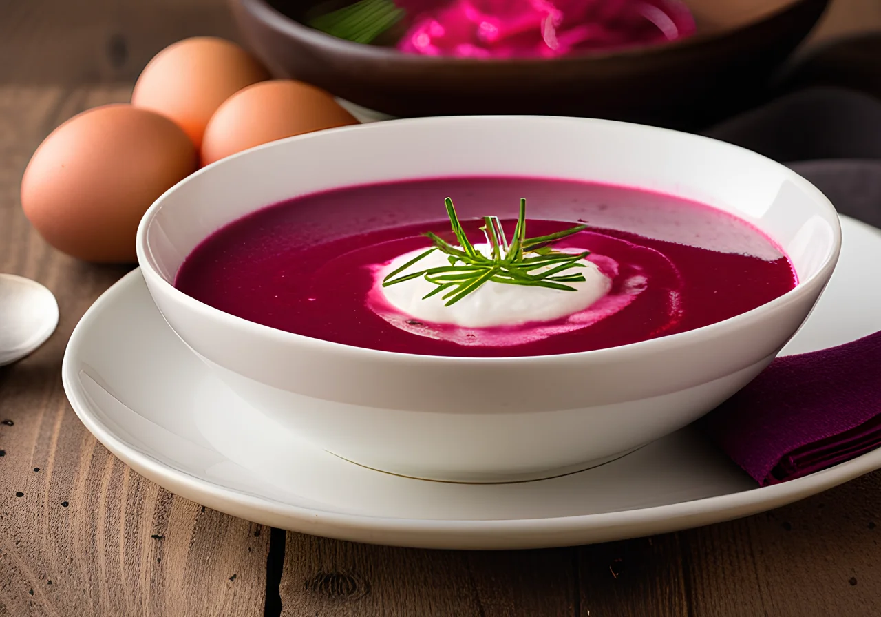 Cold Beetroot Soup with Hard-Boiled Eggs (Chlodnik)