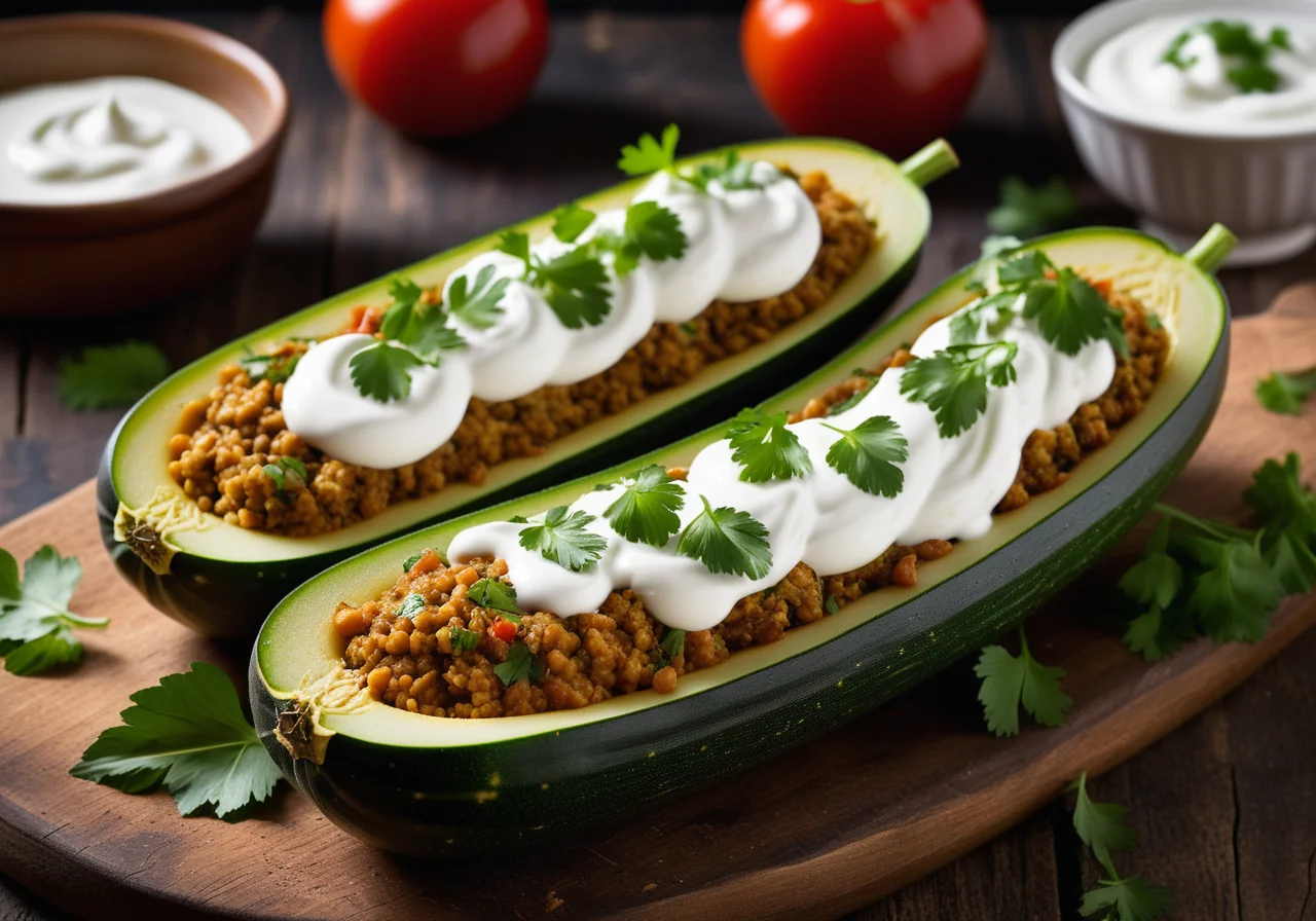 Zucchini stuffed with lentils