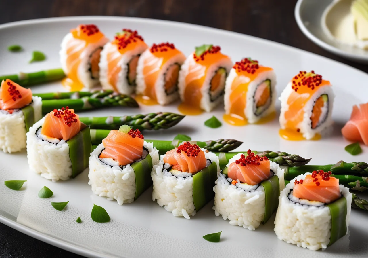 Salmon Sushi with Asparagus and Nori Seaweed