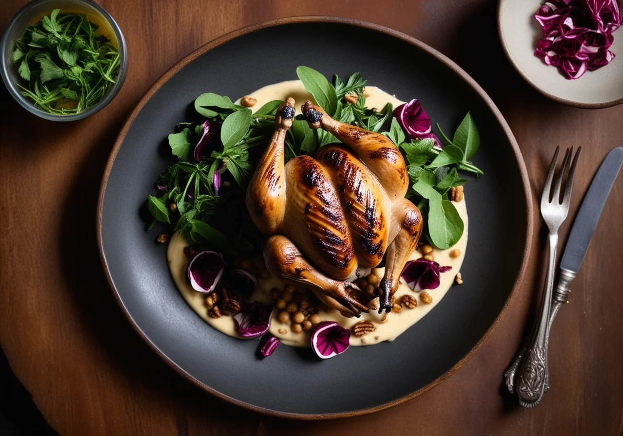 Grilled Quail with Chickpea Puree