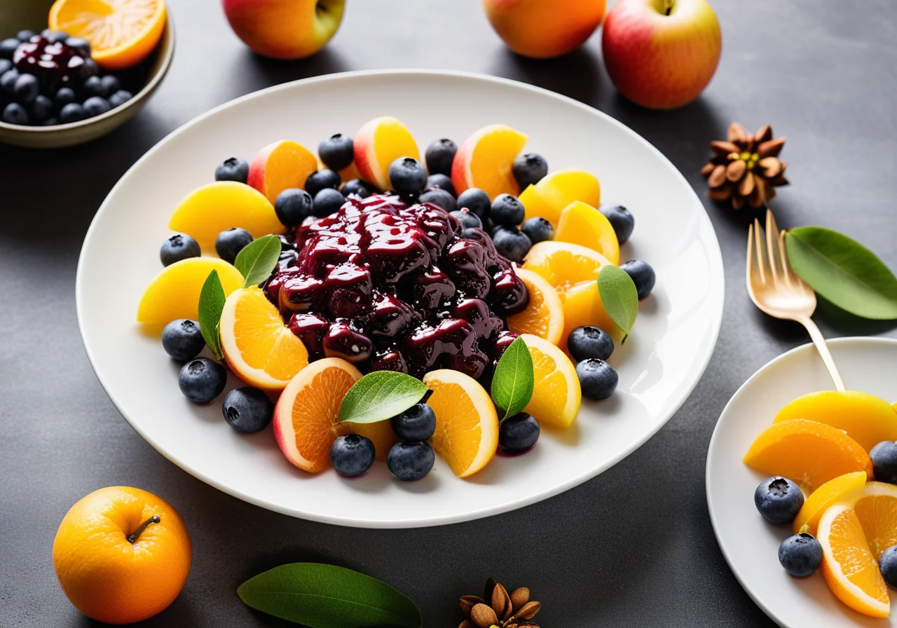 Fruit Salad with Blueberry Sauce