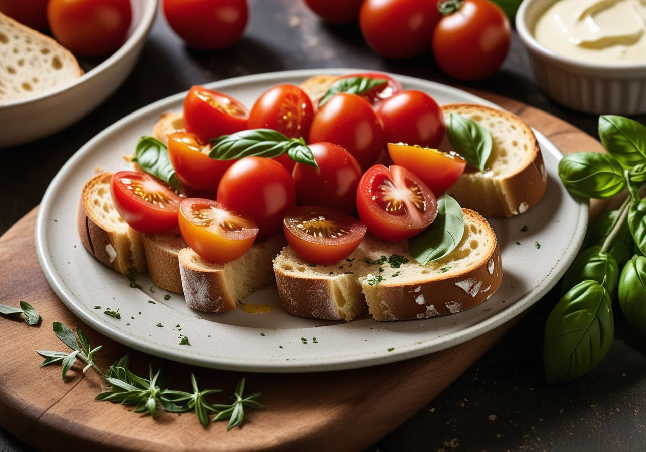 Toasted Breads with Tomatoes, Cream Cheese and Anchovies