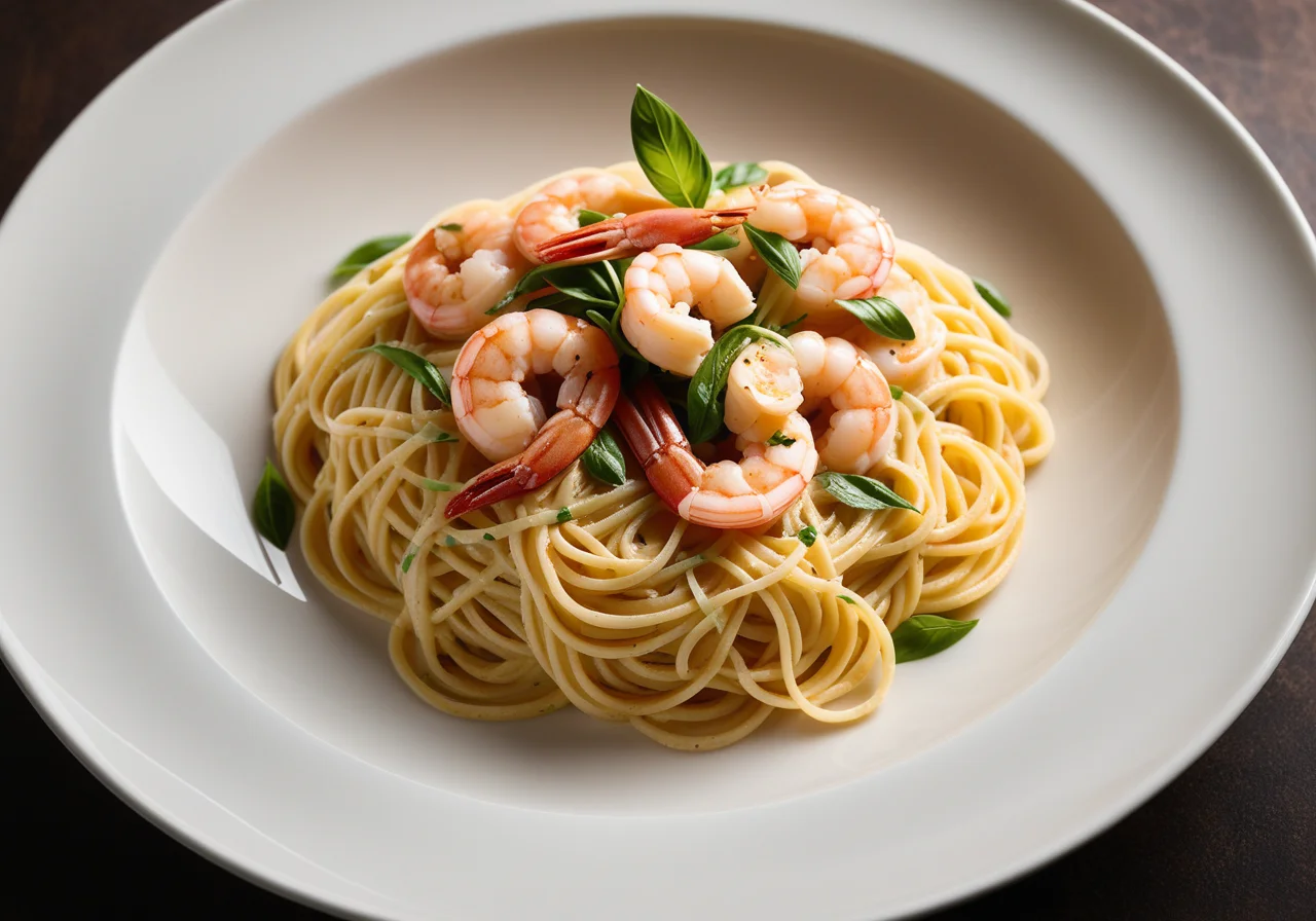 Spaghetti with Cream Sauce and Shrimp