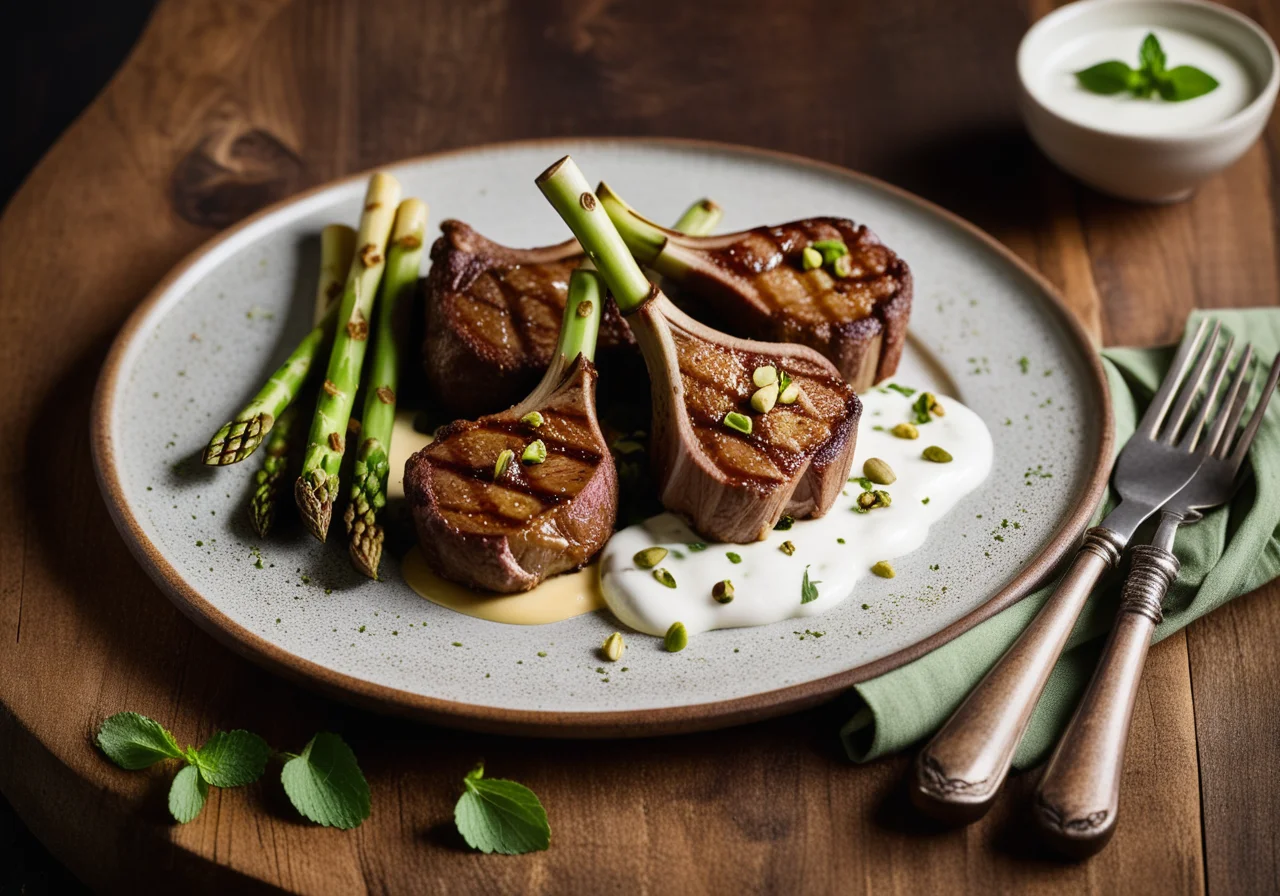 Lammchops mit Spargel und Minzsauce