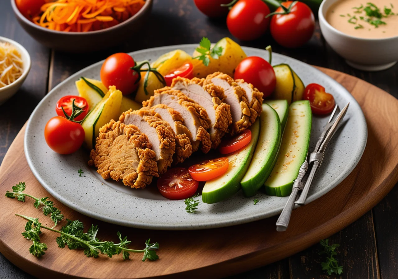 Fried Chicken Breast on Zucchini