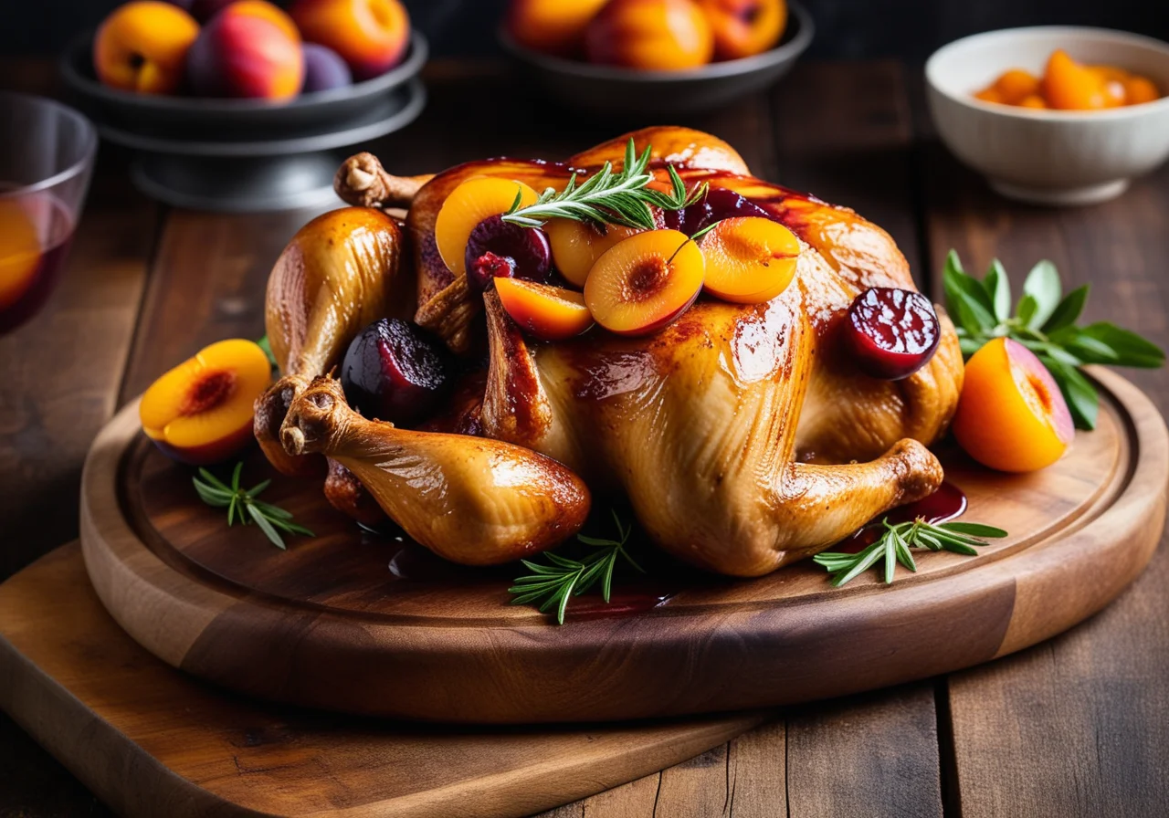 Roasted Chicken Stuffed with Plums and Apricots
