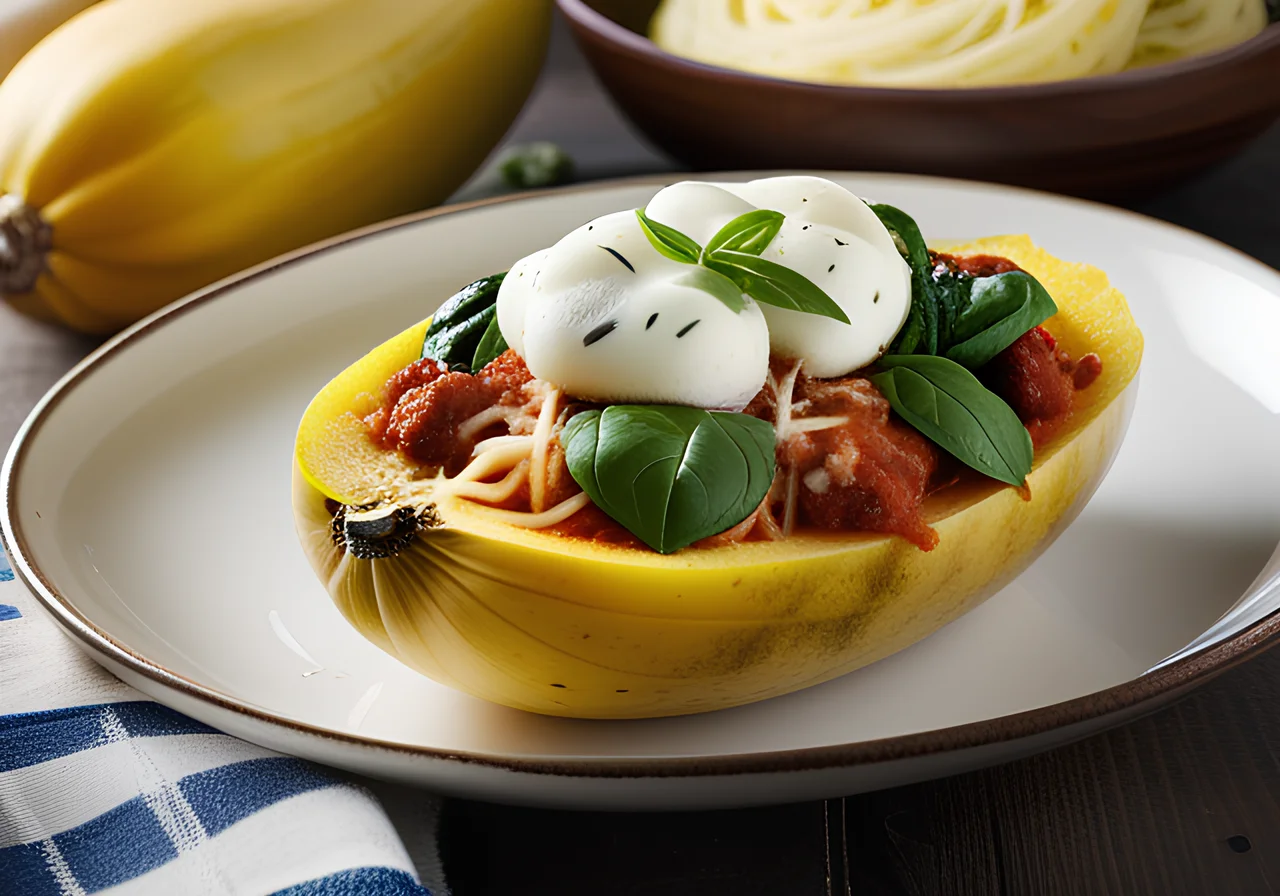 Stuffed Spaghetti Squash with Spinach and Mozzarella