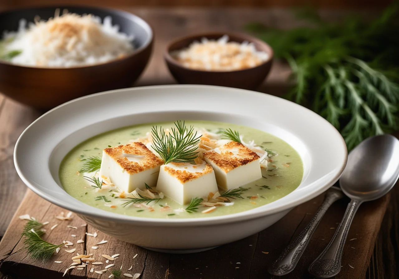 Vegetable Coconut Soup with Cod Fillet
