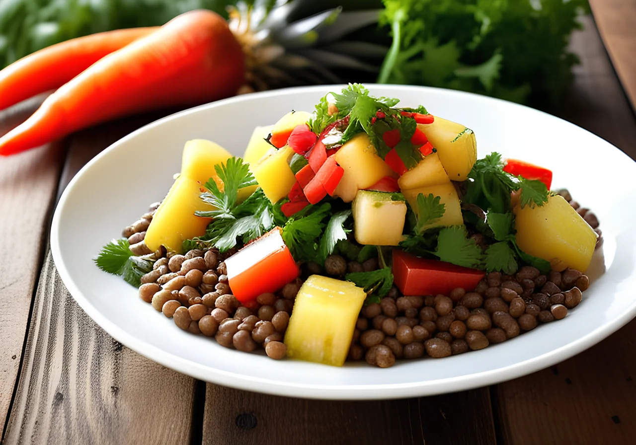 Lentil Vegetable Bowl with Pineapple Celery Salsa