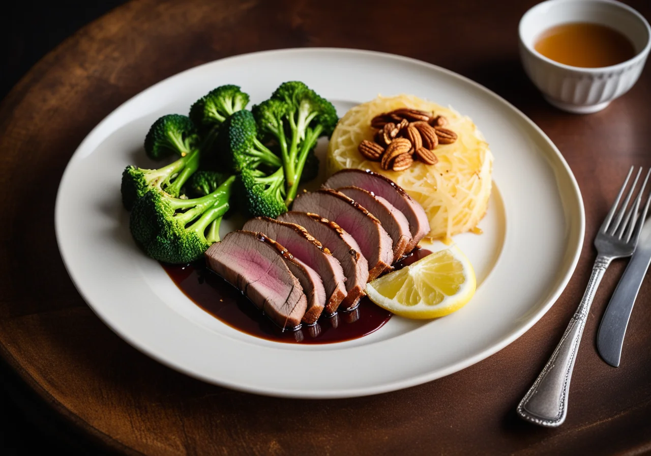 Duck with Fruity Honey Sauce, Rösti and Broccoli