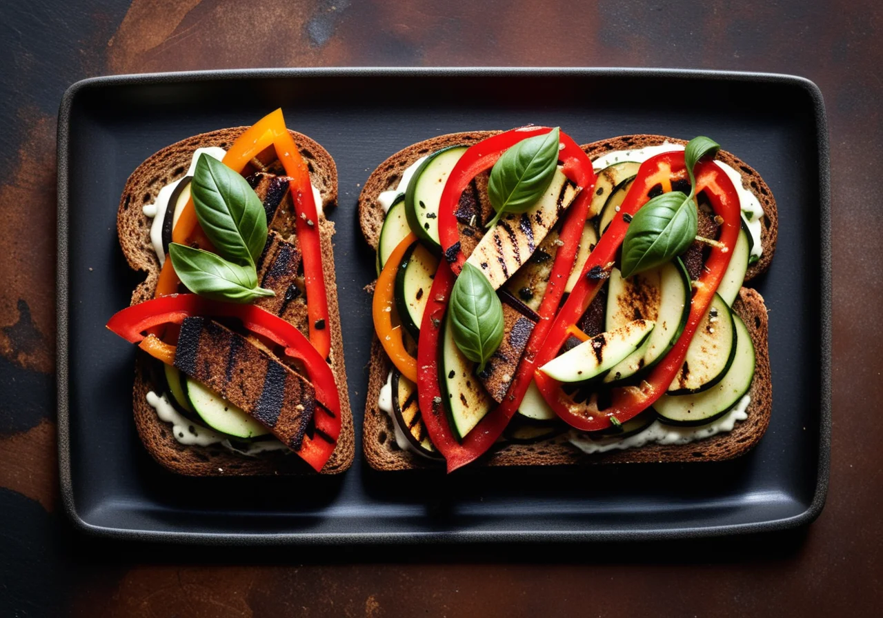 Grilled Bread with Roasted Vegetables and Parmesan