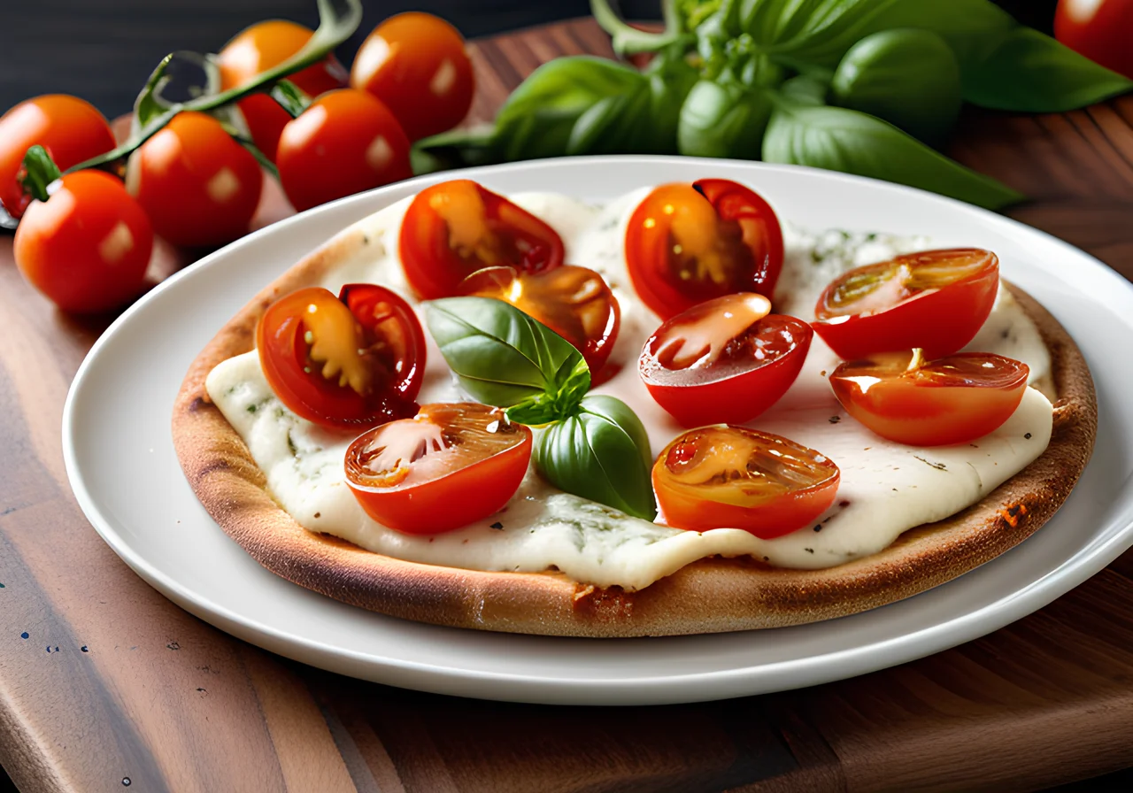 Pizza with Tomatoes, Mozzarella and Basil