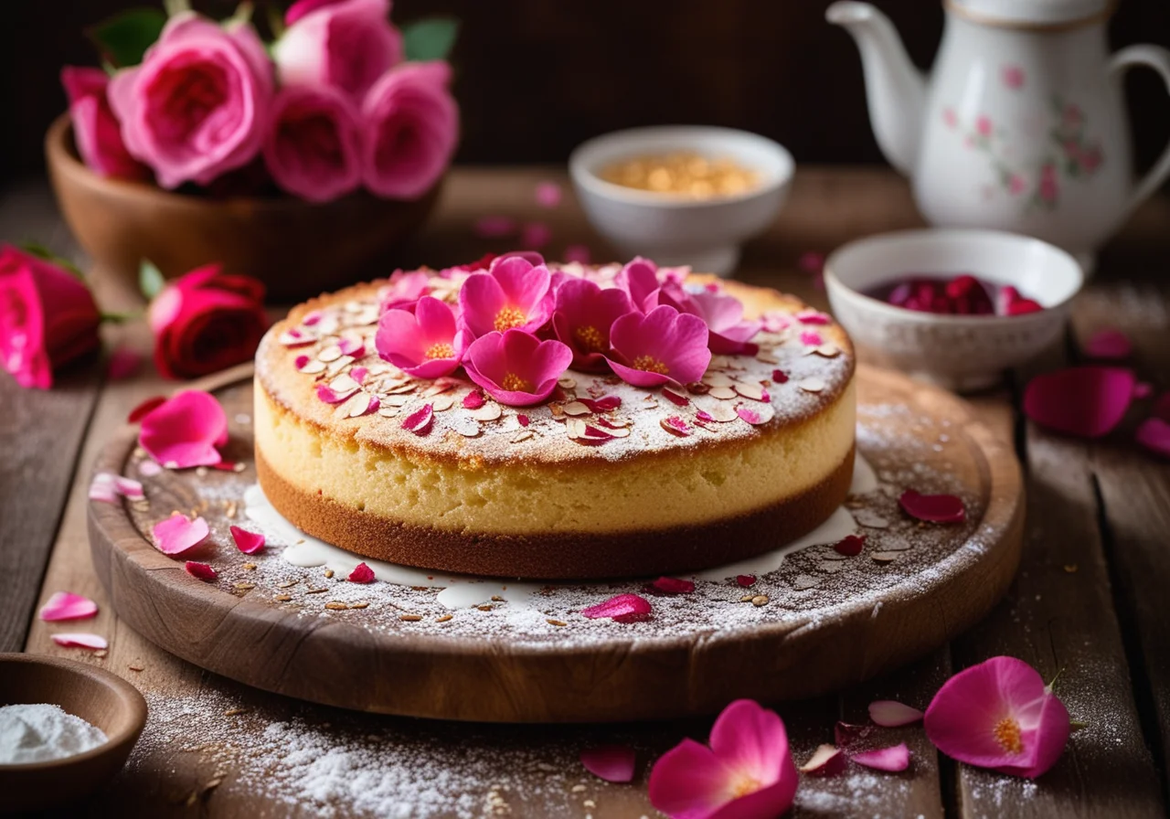 Almond Yogurt Cake with Rose Syrup