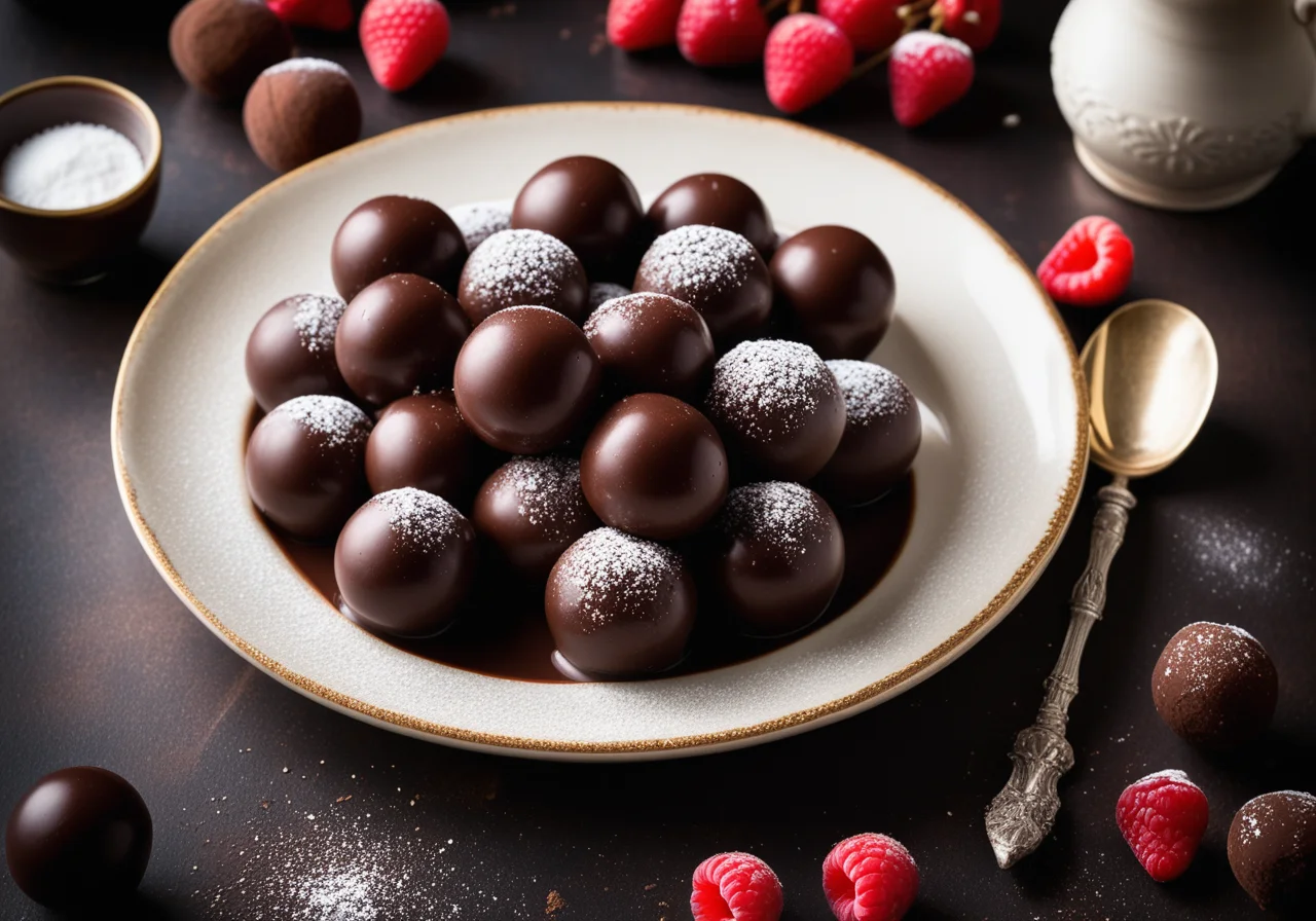Chocolate Nut Balls with Chocolate Sauce
