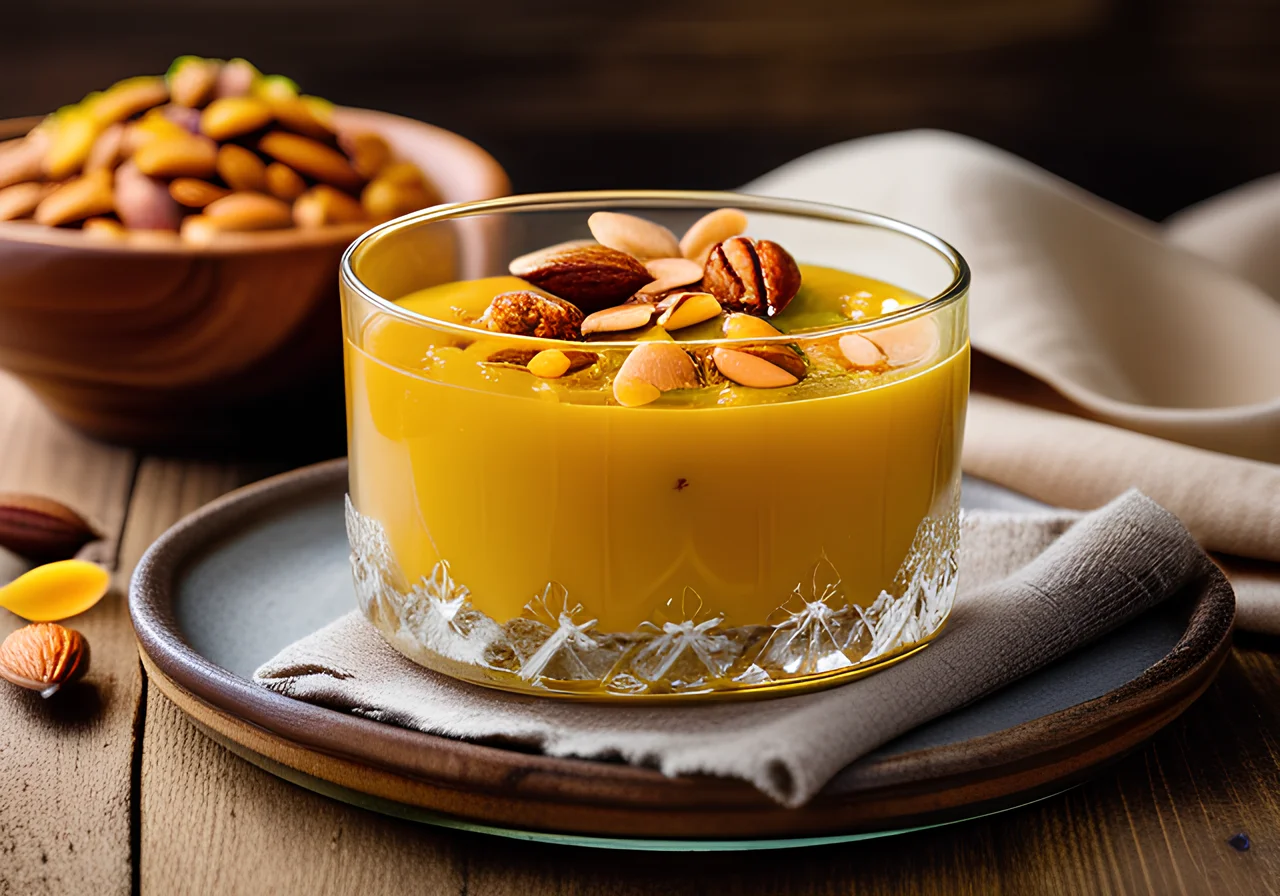 Saffron Almond Pudding with Pistachios