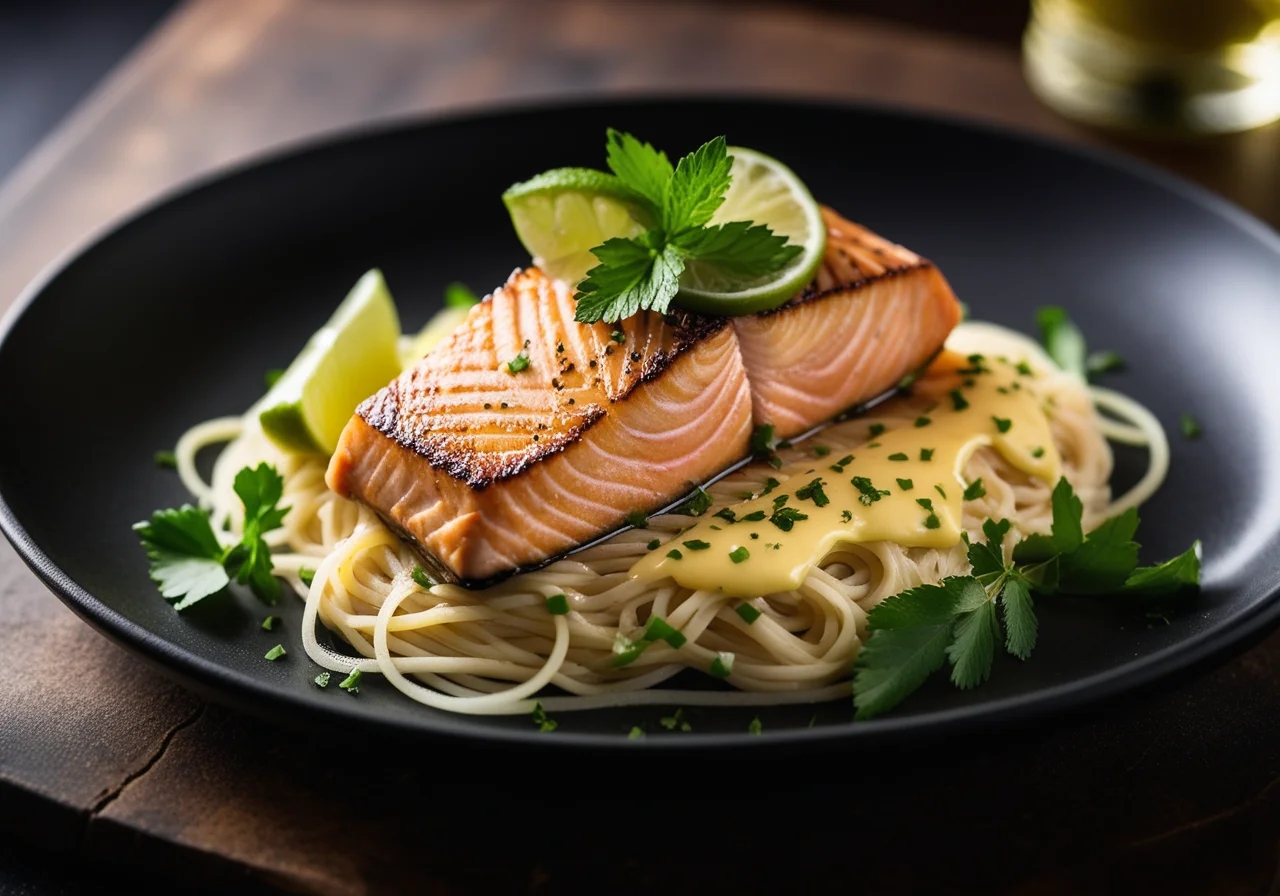 Pan-Seared Salmon with Vermicelli and Lime Hollandaise