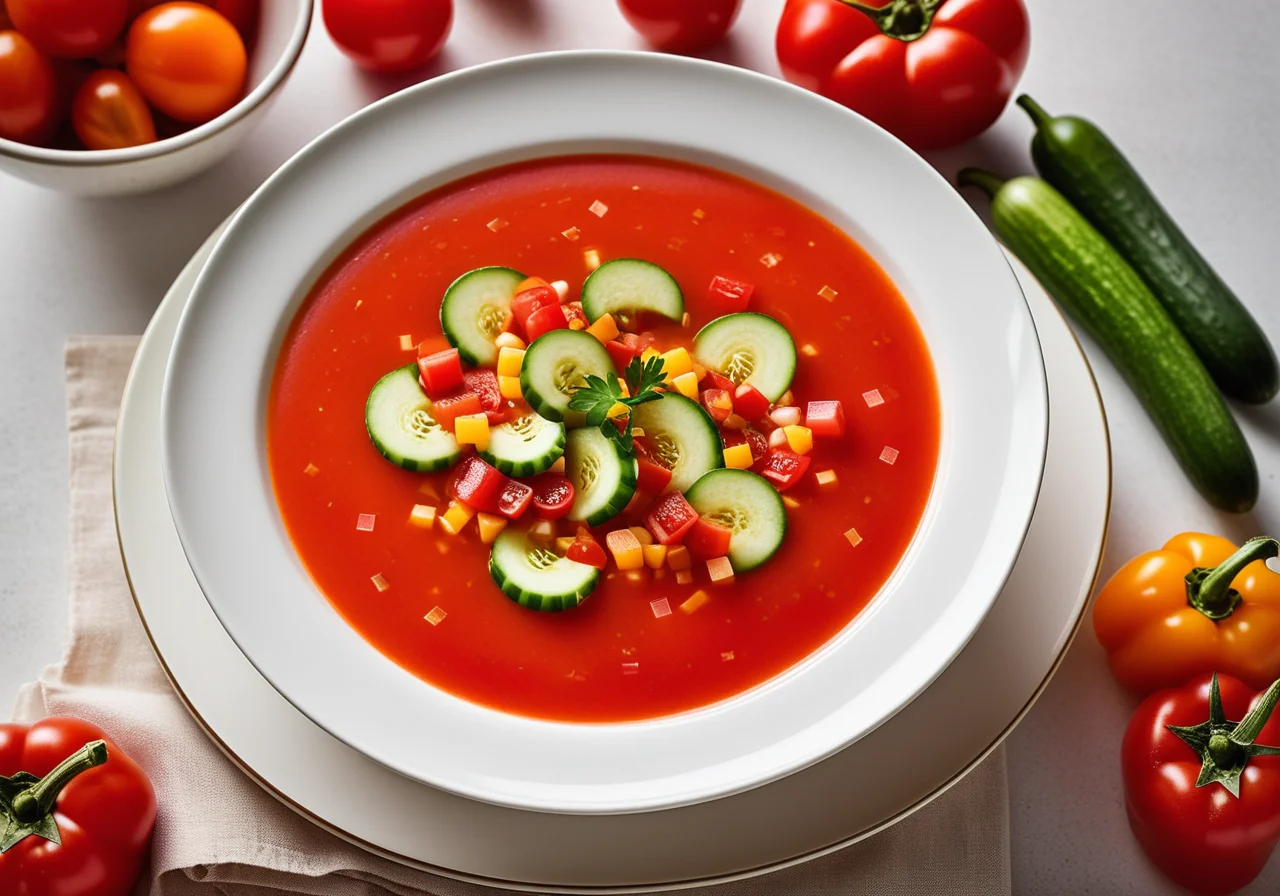 Tomato Cold Soup with Frozen Olive Oil Cubes