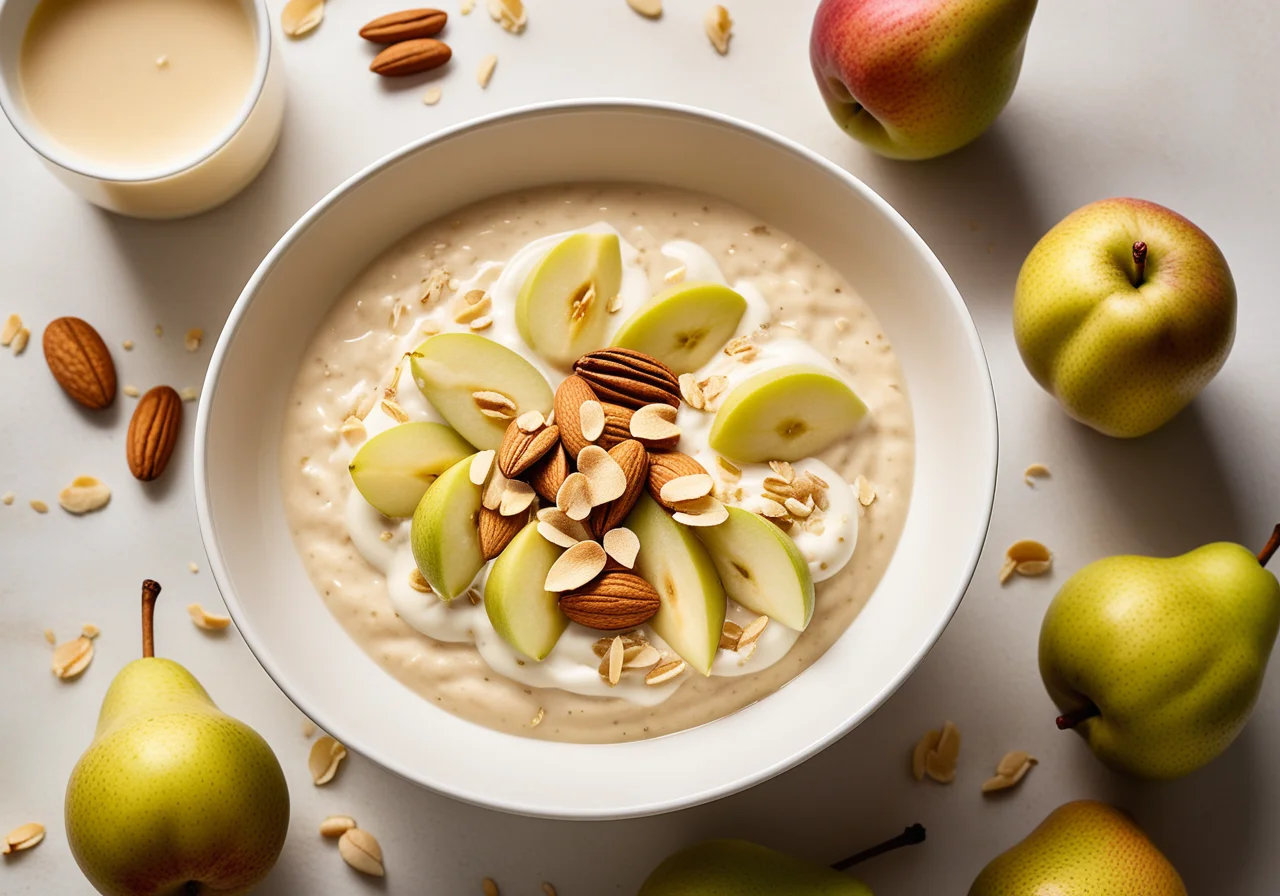 Dinkelflakes with Pear and Almond Milk