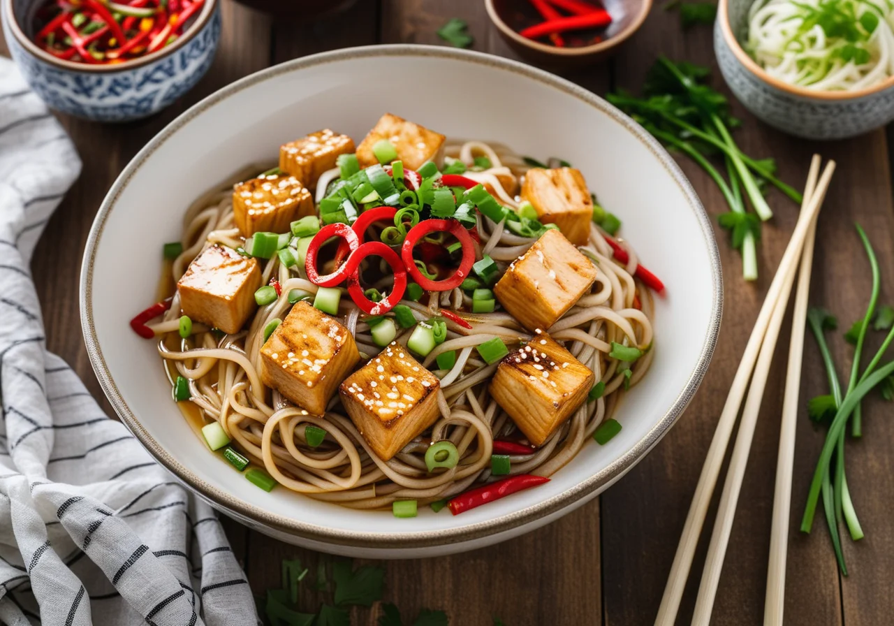 Asian Noodle Stir-Fry with Tofu and Water Chestnuts