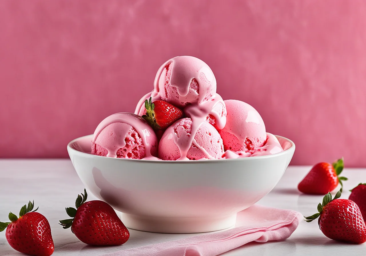 Strawberry ice cream with ice cream maker