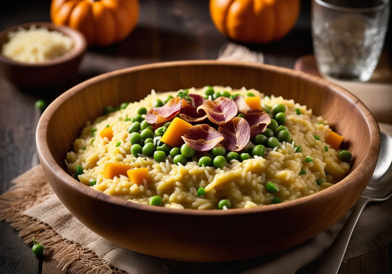 Pea Risotto with Pumpkin and Pancetta