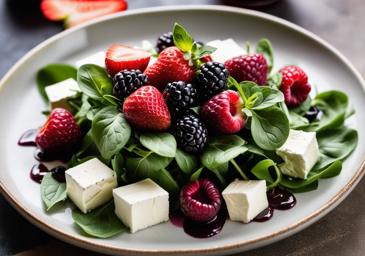 Salad with Goat Cheese, Mixed Berries and Balsamic Vinegar