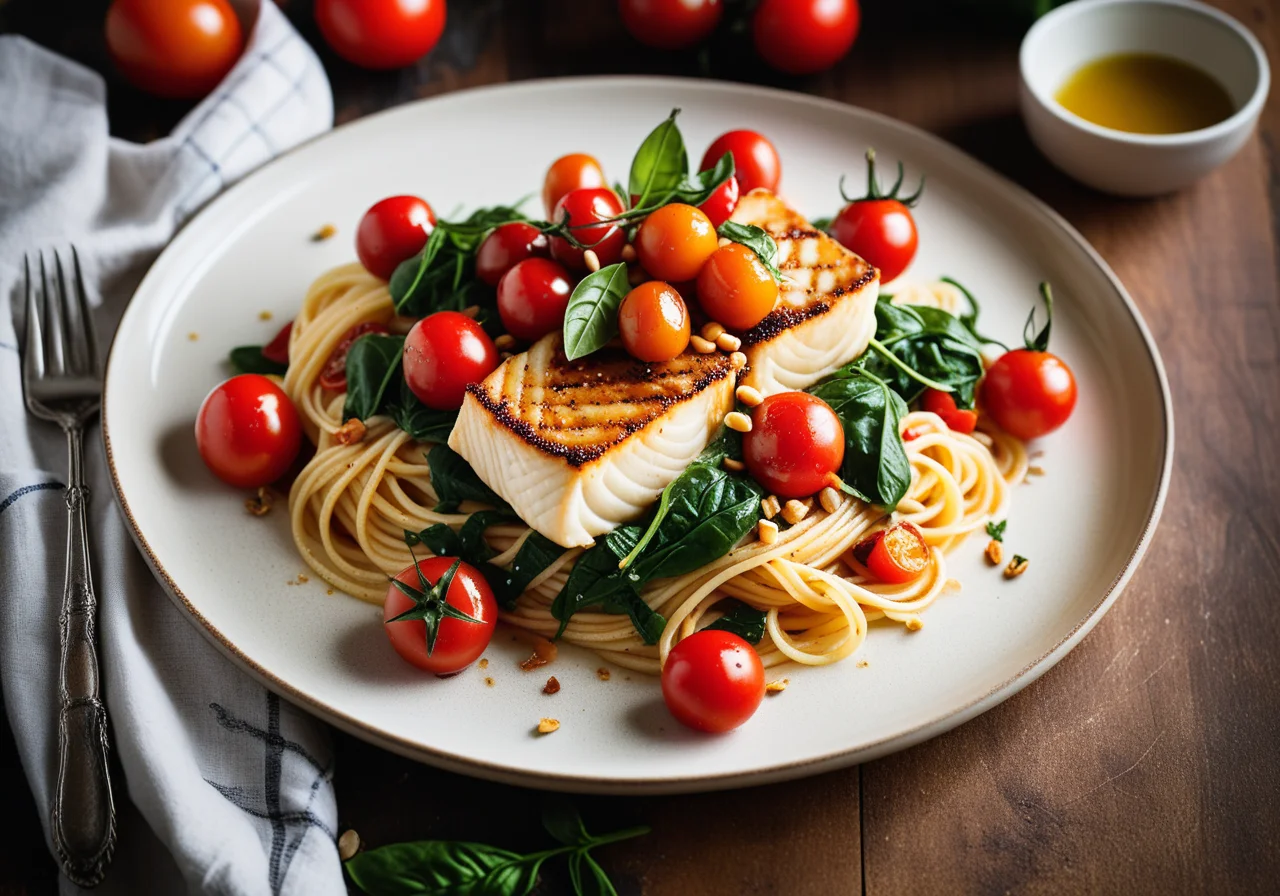 Fish Fillet with Pasta and Tomatoes