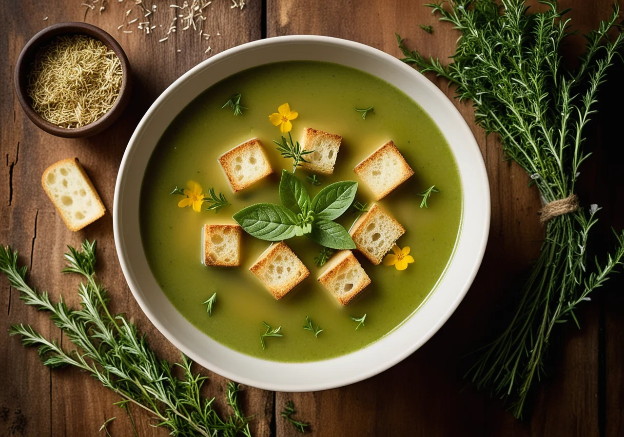 Herb Soup with Croutons
