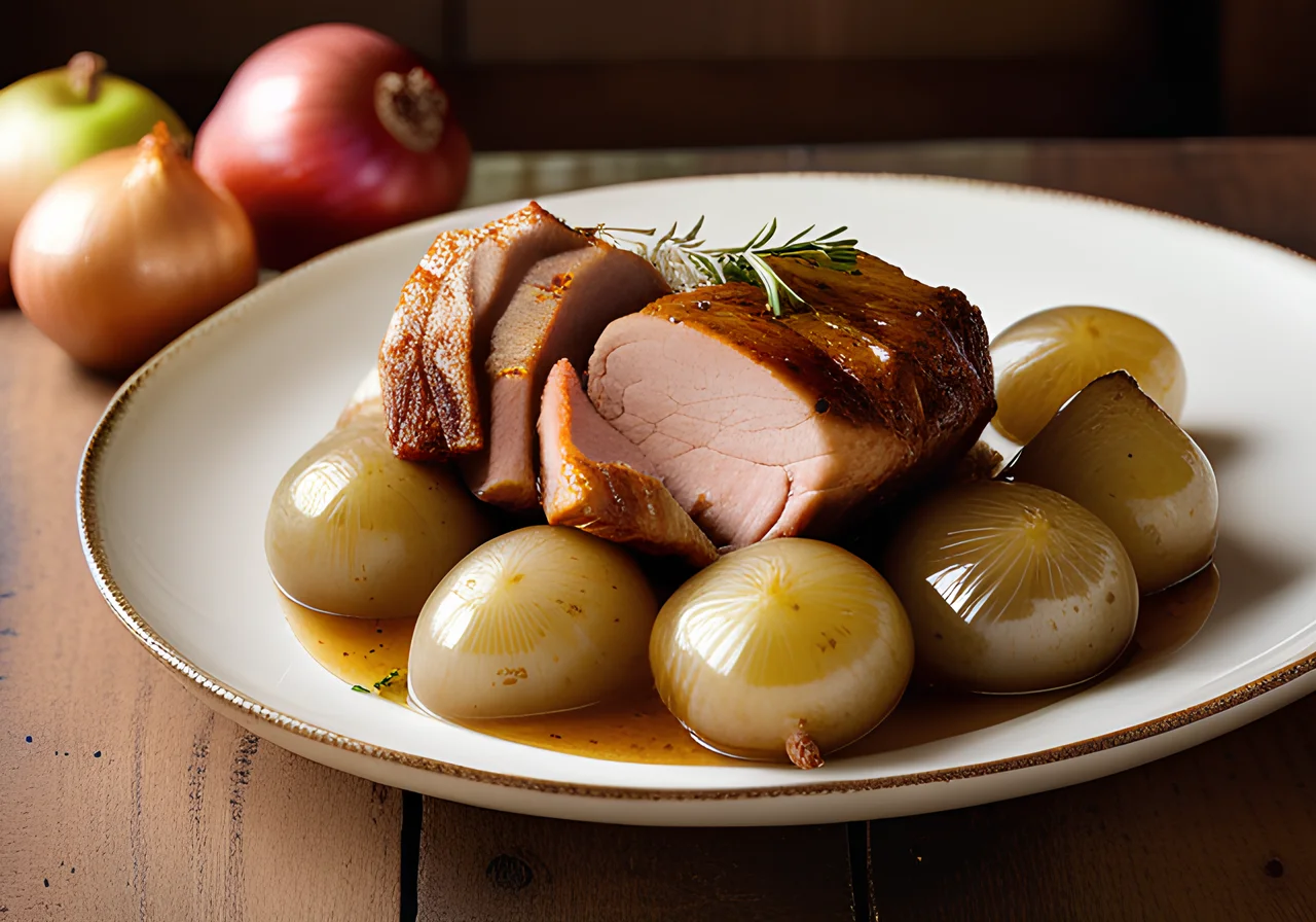 Christmas Pork Roast with Cloves and Pearl Onions