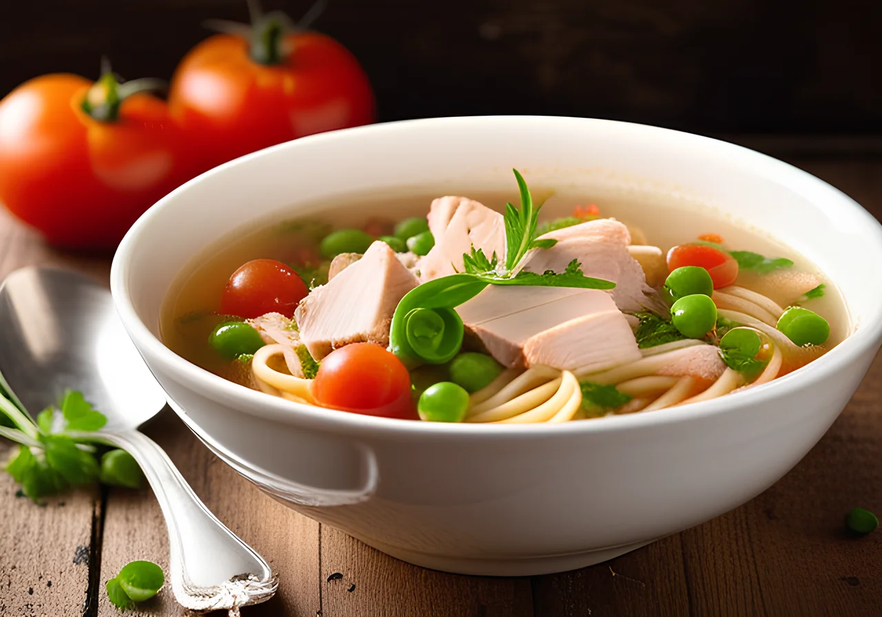 Spaghetti Chicken Soup with Vegetables