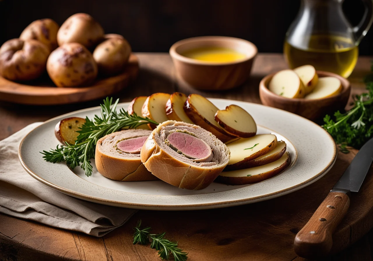 Herb‑Stuffed Pork Roll with Roasted Potatoes