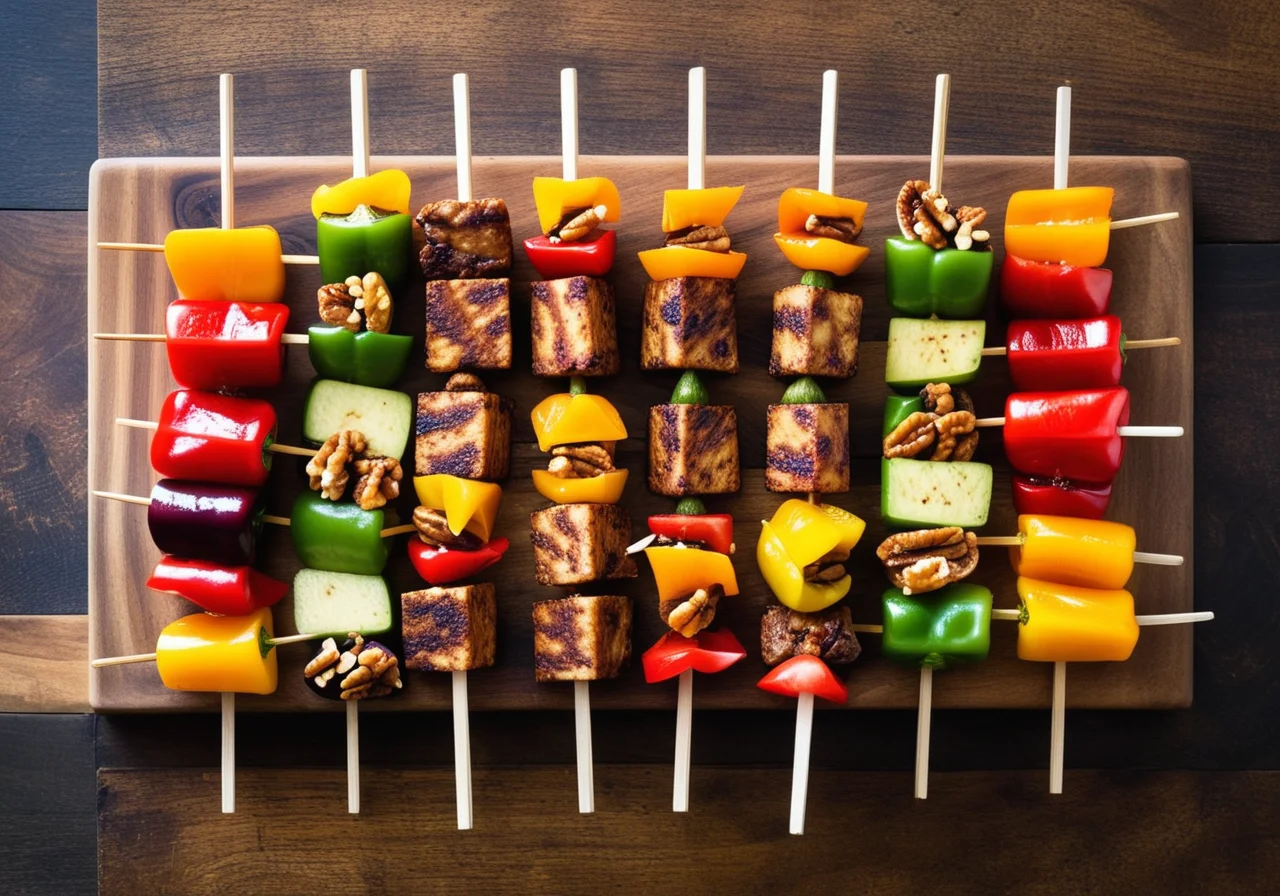 Paprika Tofu Skewers with Walnut Fig Dip