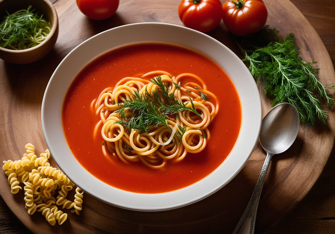 Tomato Soup with Spiral Pasta