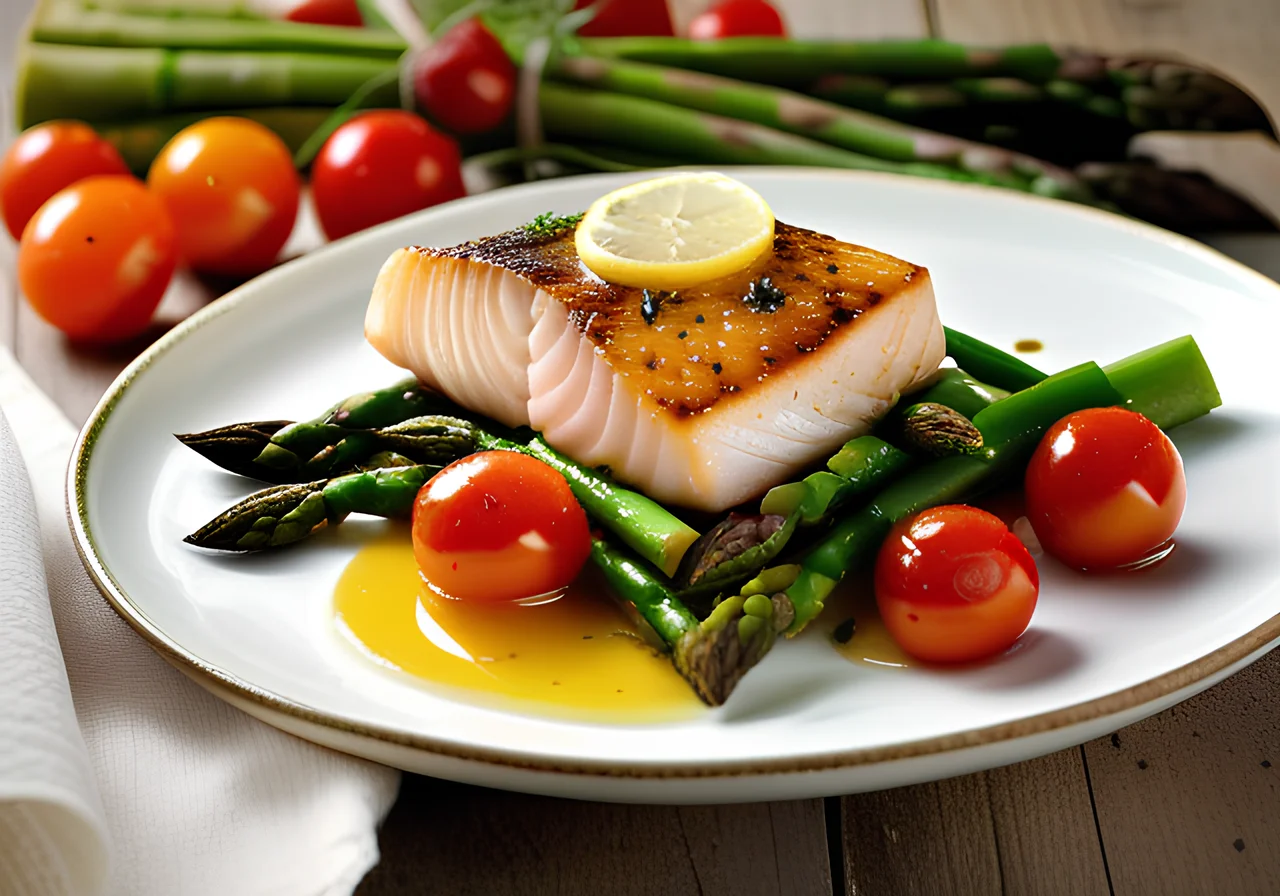 Cod with Green Asparagus and Tomatoes