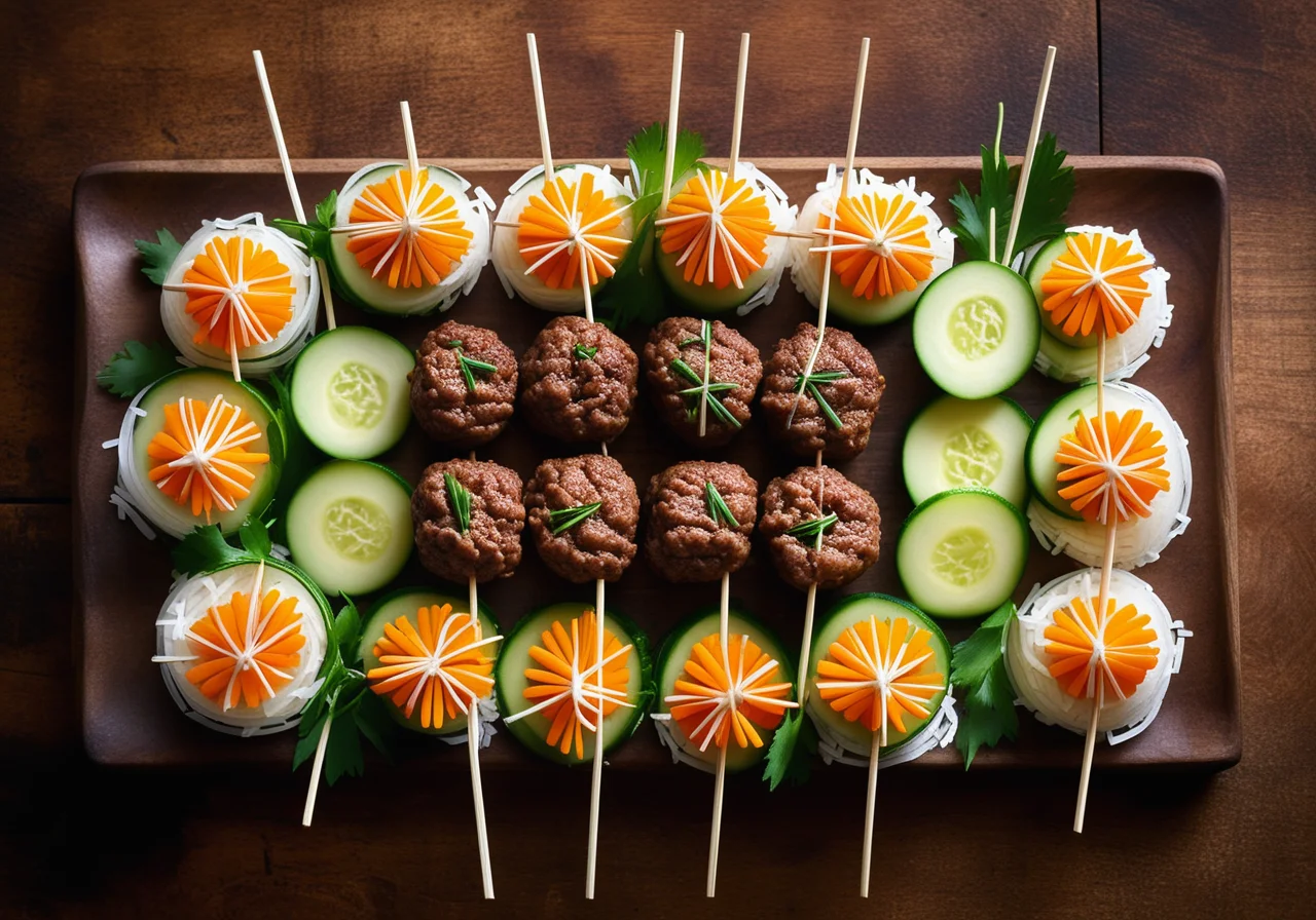 Rice Paper Skewers with Ground Meat Filling