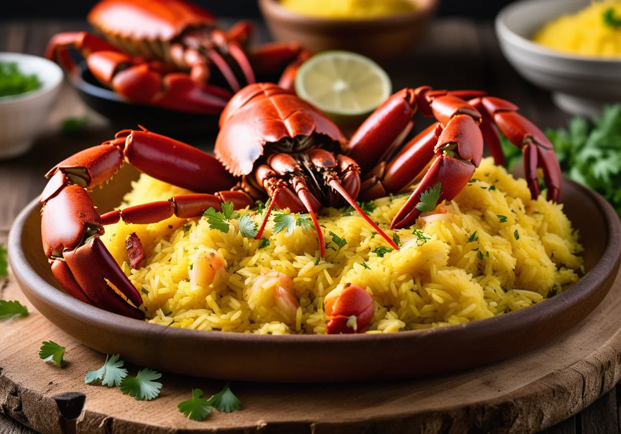 Saffron Rice with Lobster Crabs