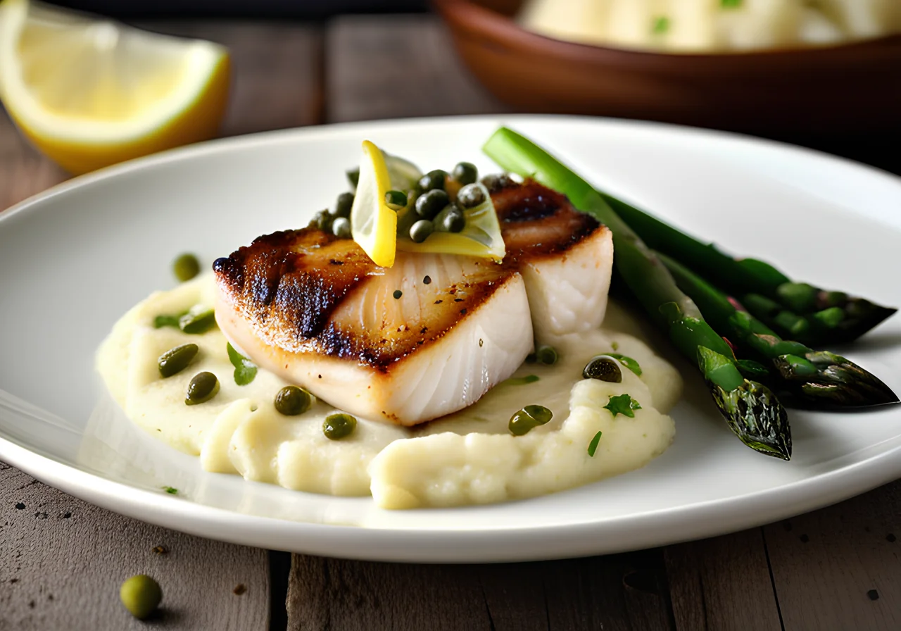 Fish with Green Asparagus and Mashed Potatoes
