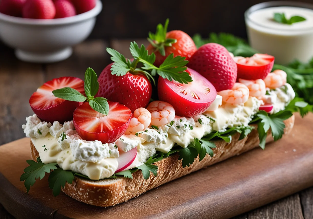 Whole Grain Sandwich with Shrimp and Strawberries