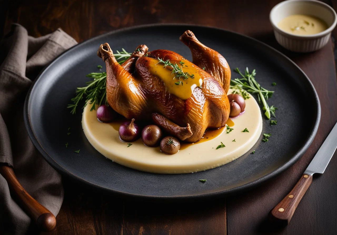 Roasted Game Hen with Onion Sauce