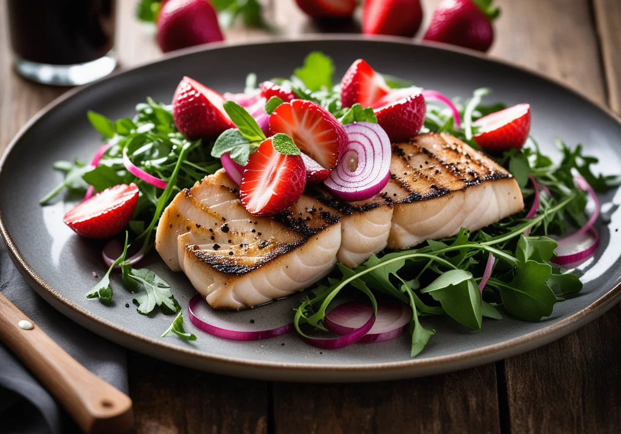 Sea Bass Medallions on Fruity Salad