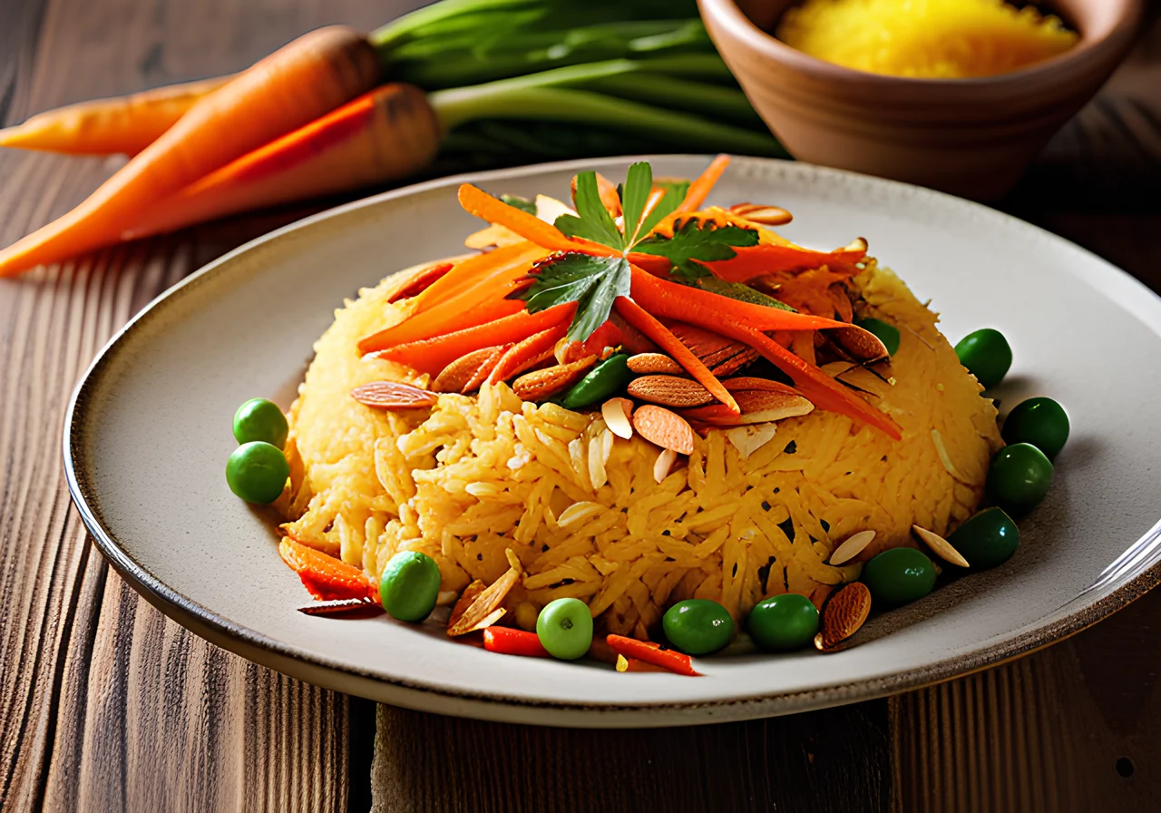 Pilaf with Vegetables, Almonds and Chilies