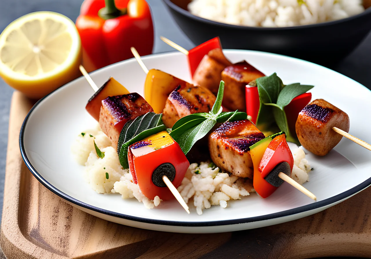 Chicken Meat Sausage Skewers with Vegetables