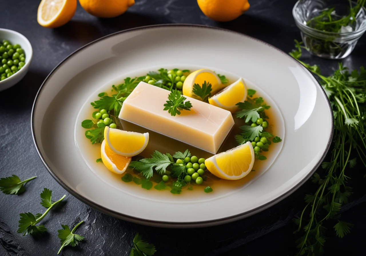Carp aspic with egg and peas