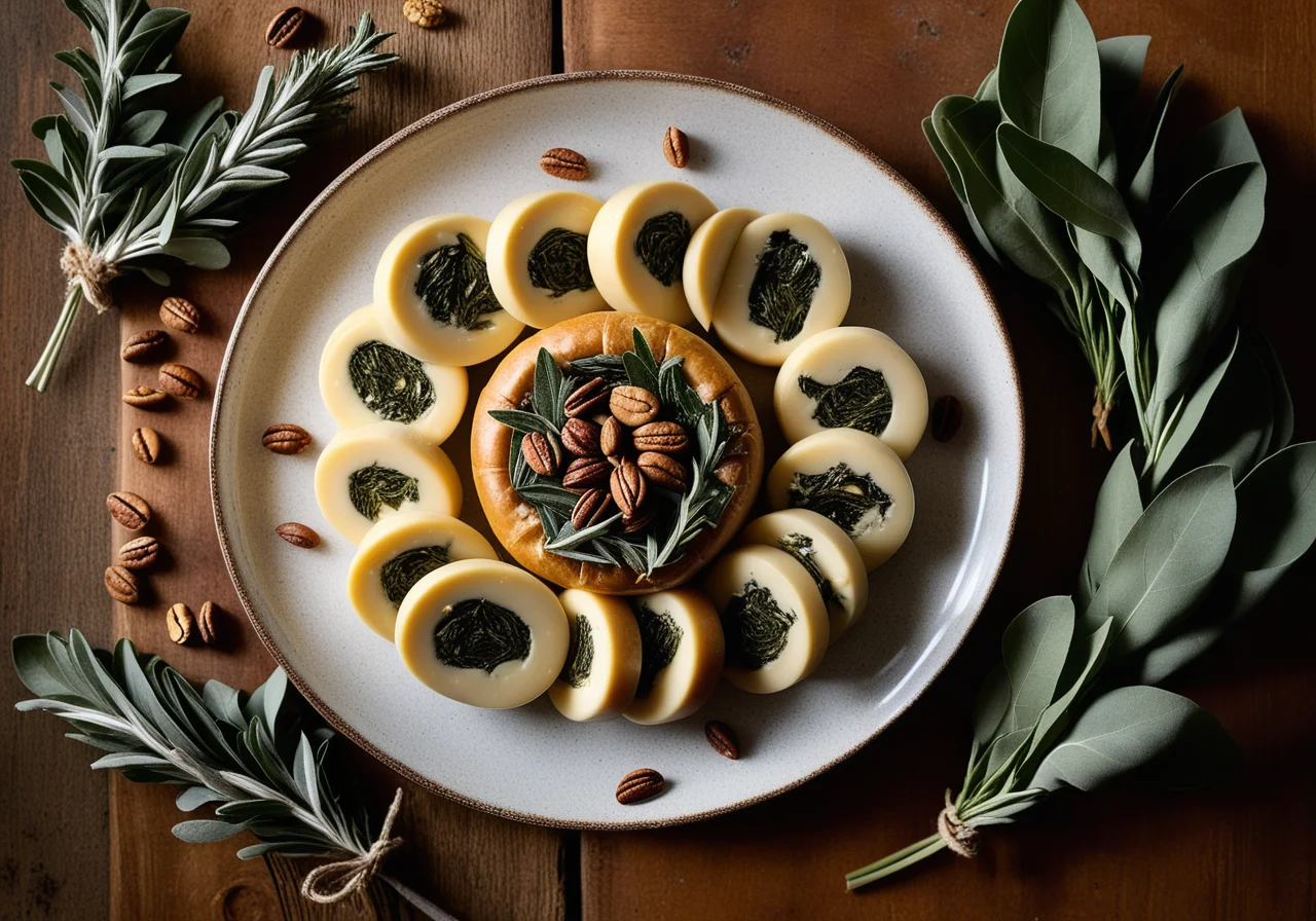 Swiss Chard Roulades with Goat Cheese and Sage Blossoms