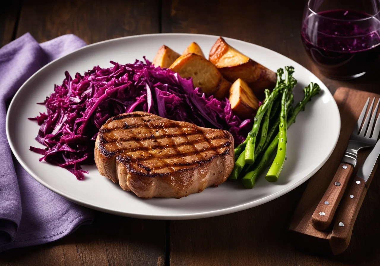 Pork chops with red cabbage