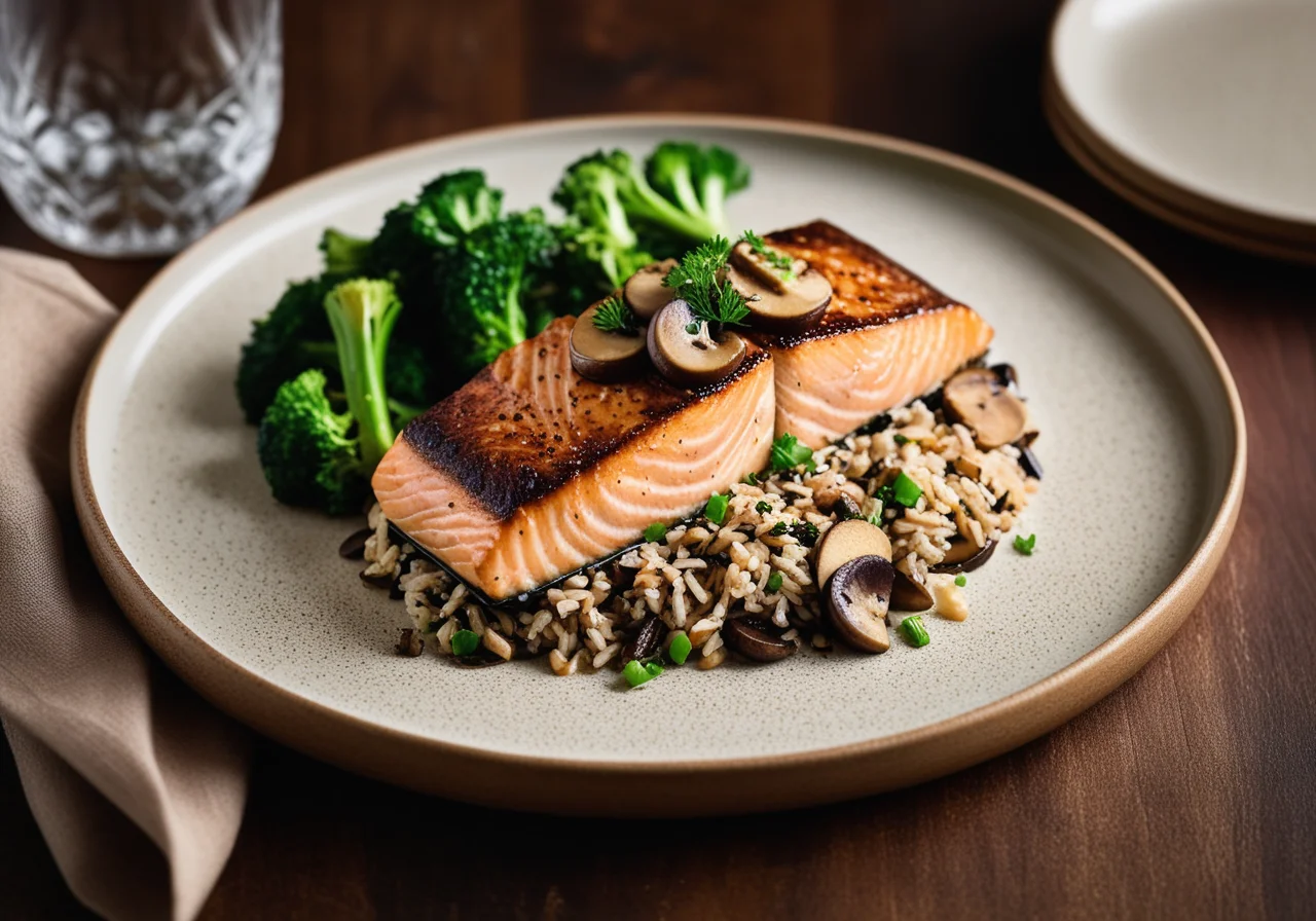 Baked salmon on rice