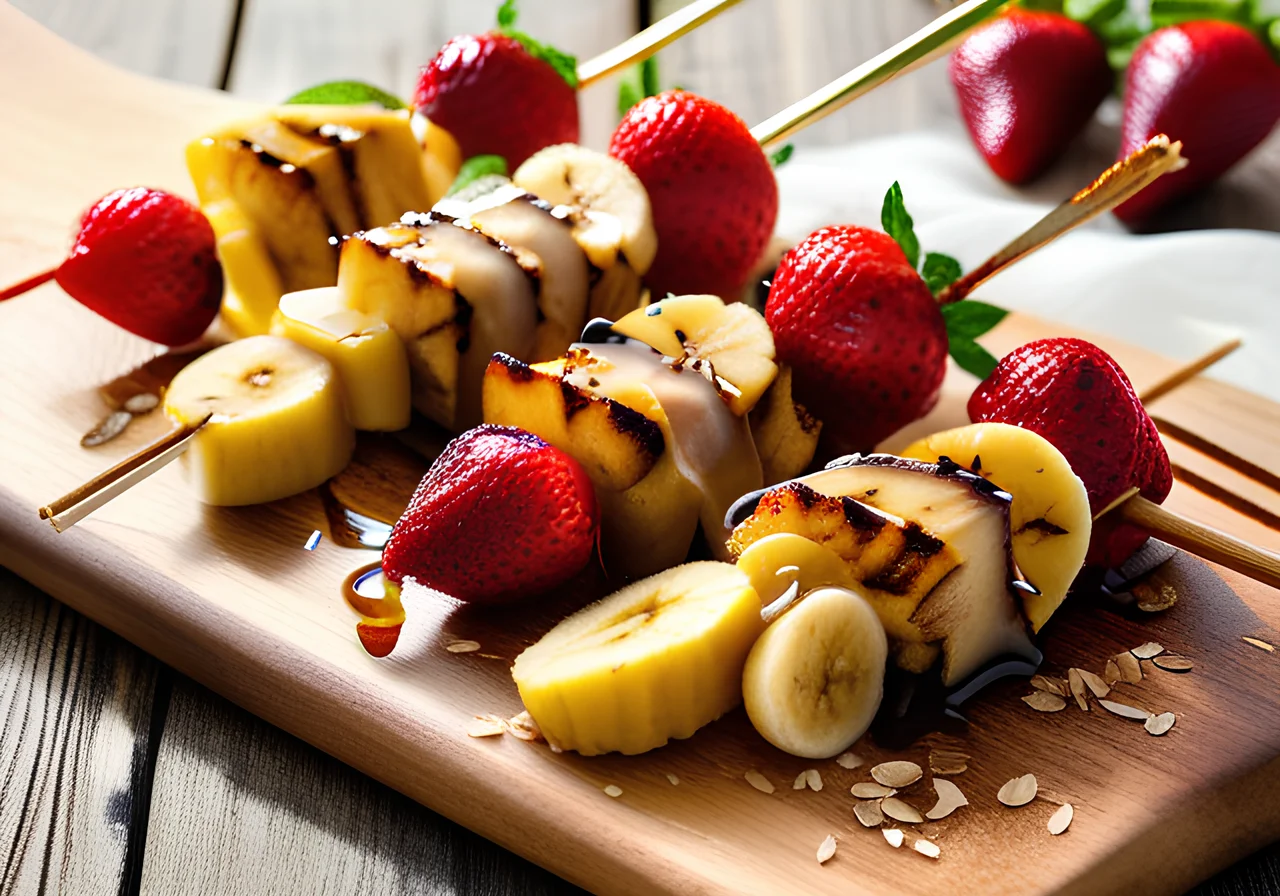 Grilled Banana Strawberry Skewers with Coconut