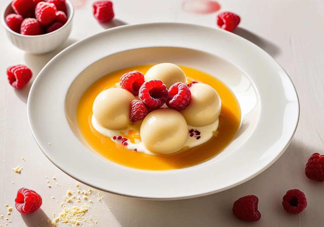 Cold Apricot Soup with Semolina Dumplings and Yogurt