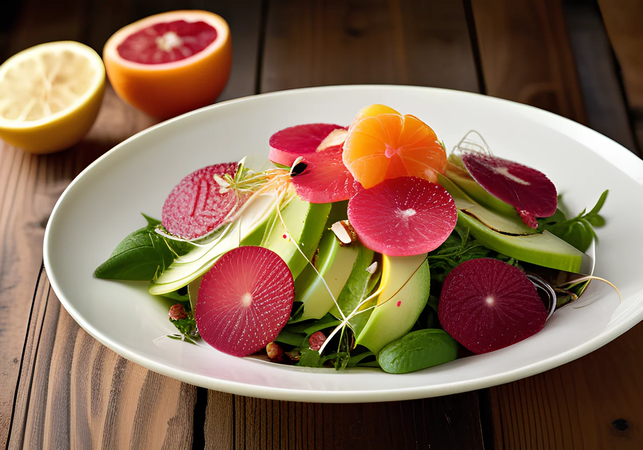 Field Salad with Radishes, Avocado, Walnuts and Fennel