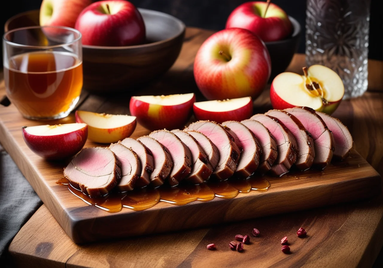 Duck breast with apples and apple wine honey sauce